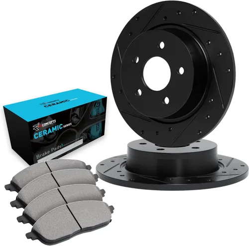 Miniatura 9 de R1 Concepts Kit de freno delantero y trasero para BMW 528i 2011-2016 Rotores de freno ranurados perforados Kit de pastillas de freno y rotores