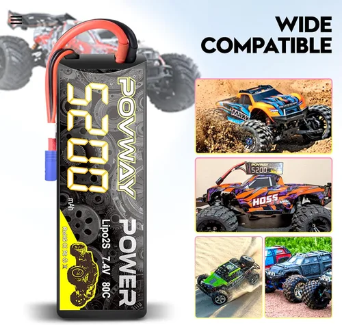 Miniatura 6 de Lipo Battery 5200mAh 80C 7.4V 2S RC - Carcasa rígida con enchufe EC3 para automóviles RC, camión RC, avión RC, helicóptero RC, dron, cuadricóptero