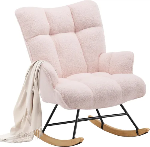 Miniatura 14 de Zedachica Mecedora tapizada para cuarto de bebé, silla mecedora tapizada, asiento acolchado con respaldo alto, cómoda silla auxiliar para sala
