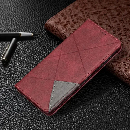 Miniatura 6 de Funda con tapa para Xiaomi Redmi Note 10 4G/Note 10S, Rhombus Patrón Premium Cartera de cuero Kickstand Cubierta de cierre magnético Rojo