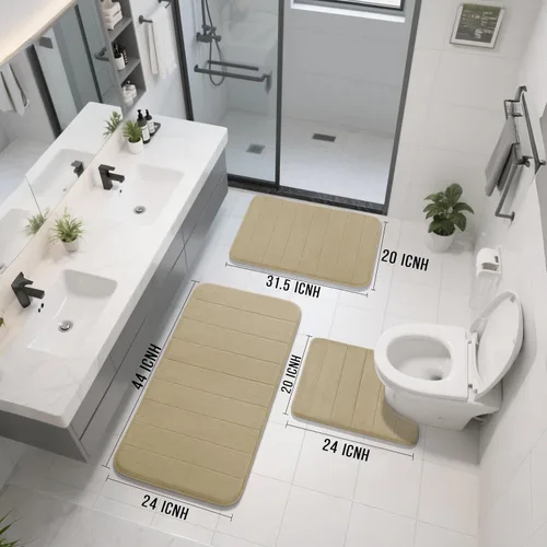 Miniatura 2 de Yimobra Juego de 3 tapetes de baño de espuma viscoelástica con alfombra de inodoro en forma de U, antideslizantes, súper suaves, absorbentes