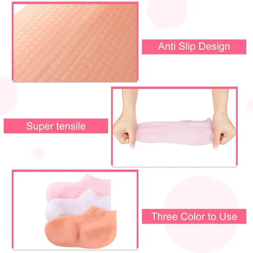 Miniatura 4 de SATINIOR 3 pares de calcetines de silicona para pies secos y agrietados, para terapia de pies, spa, pedicura, calcetines de silicona reparadores