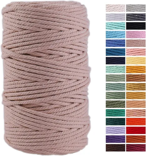Miniatura 60 de Cuerda de Macramé Gris Claro 3mm x 109 Yardas, Cuerda de Algodón de Colores Cuerda para Manualidades Cuerda de Algodón Colorida para Colgar