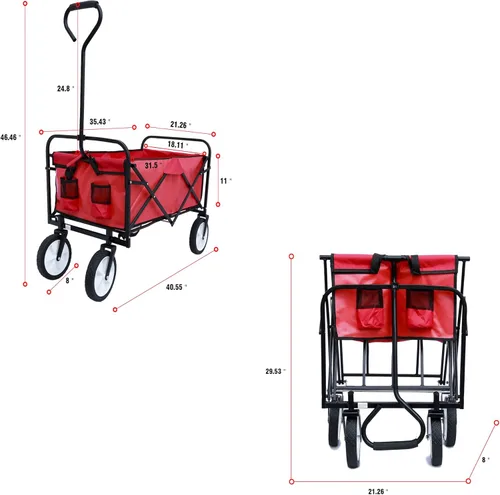 Miniatura 8 de Carro plegable plegable, carrito de alta resistencia con ruedas para comestibles, carrito de comestibles utilitario para camping, compras, deportes
