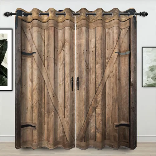 Cortinas opacas de madera para puerta de granero para decoración de sala de estar, estilo rústico, granja, vintage, garaje, dormitorio occidental,