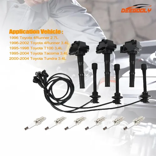 Miniatura 4 de Paquete de 3 bobinas de encendido UF156 y 6 bujías de iridio y 3 cables de bujía compatibles con Toyota 4Runner T100 Tacoma Tundra 1995-2004 3.4L