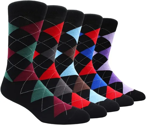 Miniatura 24 de TOEJYJ Calcetines de vestir divertidos para hombre, paquete de calcetines casuales divertidos, coloridos calcetines de algodón a rayas, talla 10-13