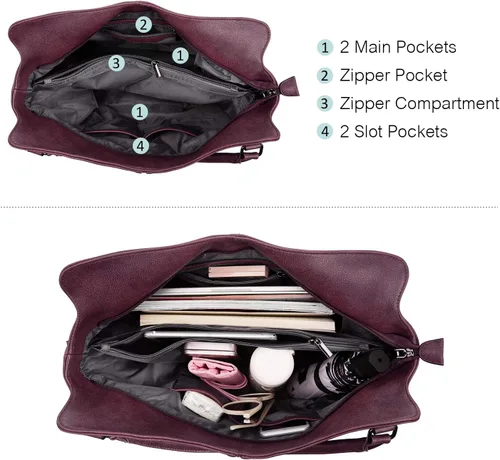 Miniatura 27 de Bolso Hobo oculto para mujer, de piel sintética, bolso cruzado de hombro, bolsa grande con funda desmontable