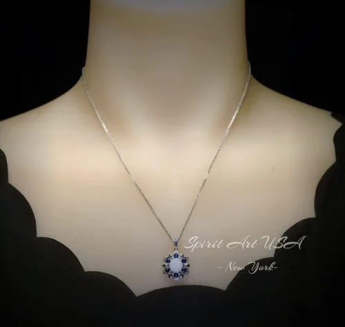 Miniatura 3 de Collar de ópalo – Colgante de flor de estrella de zafiro azul – 18 KGP @ Plata de ley – Piedra natal de octubre de septiembre – Joyería de ópalo
