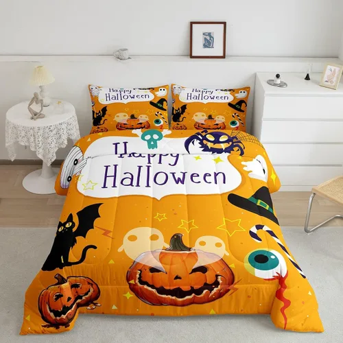 Miniatura 53 de Erosebridal Juego de ropa de cama de murciélago de Halloween, tamaño individual, juego de edredón de estrellas con purpurina y galaxia para niños