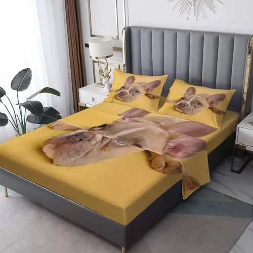 Miniatura 10 de Juego de sábanas de bulldog francés tamaño individual, sábanas de microfibra suave y bolsillo profundo, sábanas y fundas de almohada estampadas sin
