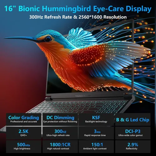Miniatura 6 de Thunderobot Radiant 16S R9 5060 300Hz - Portátil para juegos, 16 pulgadas QHD+ 2.5K, AMD Ryzen 9 7945HX, GeForce RTX 5060, pantalla de colibrí