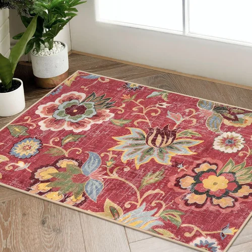 Miniatura 9 de Beeiva Alfombras florales de entrada, lavables para interiores, ultra fina, de 2 x 3 pies, antideslizante, para cocina, tapete de cachemira suave