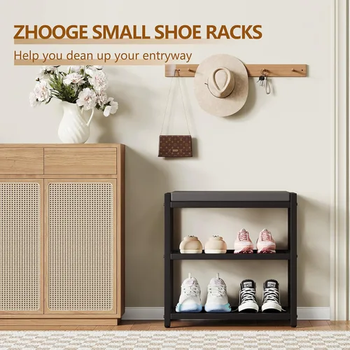 Miniatura 7 de ZHOOGE Banco pequeño para zapatos, banco de almacenamiento, banco de entrada, estante de zapatos con cojín de asiento, organizador de zapatos