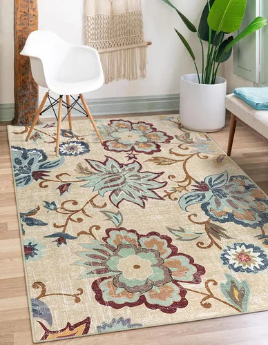 Miniatura 10 de Beeiva Alfombras florales de entrada, lavables para interiores, ultra fina, de 2 x 3 pies, antideslizante, para cocina, tapete de cachemira suave