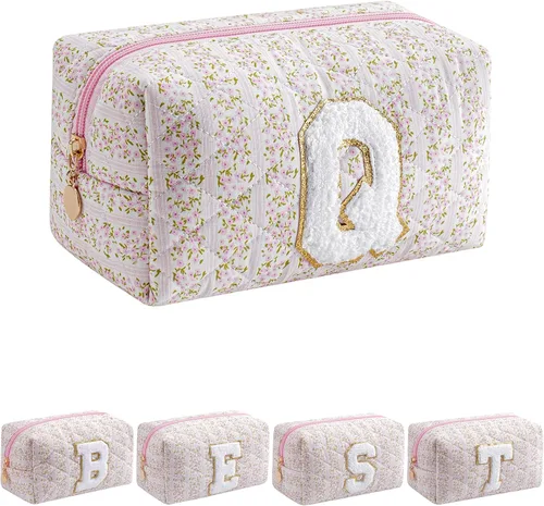Miniatura 39 de Bolsa de maquillaje alfabética JOVAKIT, bolsa de cosméticos para mujeres, regalos de Navidad para niñas de 6 a 18 años, neceser de viaje con flores
