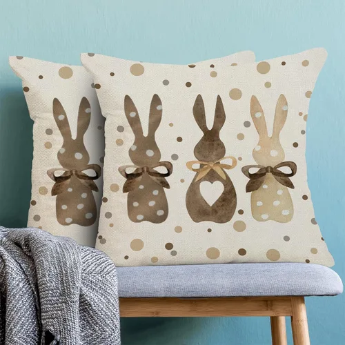 Miniatura 2 de CXMEIFLY Juego de 2 fundas de almohada de Pascua de 18 x 18 pulgadas para decoración vintage de conejo, con lazo de primavera, conejo, para Pascua02