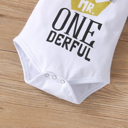 Miniatura 28 de Ropa divertida para el primer cumpleaños para bebé, ropa para bebé, con corbatín, mameluco, pantalones, conjunto de tirantes, trajes de pastel