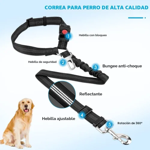 Miniatura 5 de SlowTon Cinturón de seguridad para perro para automóvil, paquete de 2 cinturones de seguridad ajustables con amortiguador elástico elástico, 2 en 1