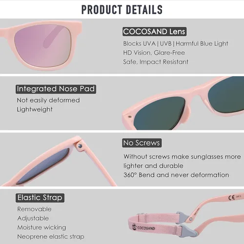 Miniatura 5 de COCOSAND Gafas de sol para bebé con correa polarizadas, flexibles, cuadradas, UV400 para niños y niñas de 0 a 24 meses