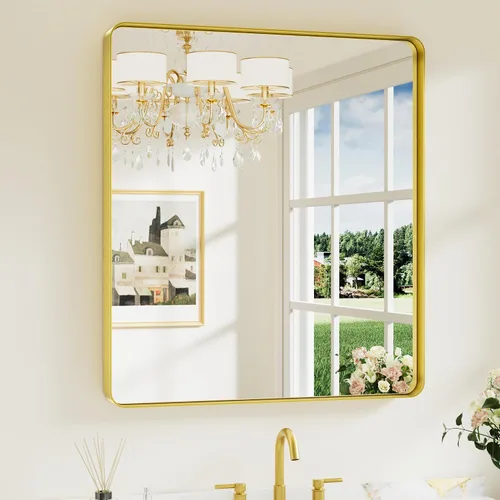 Miniatura 71 de Keonjinn Espejos de baño negros para sobre el fregadero, espejos cuadrados grandes de 36 x 36 pulgadas para pared, espejo rectangular redondeado
