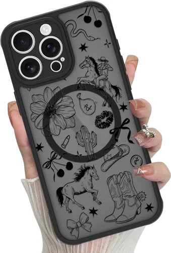 Miniatura 21 de Funda magnética para iPhone 17 Pro [compatible con MagSafe], bonita funda de moda con estampado de leopardo negro, translúcida, mate, parte trasera