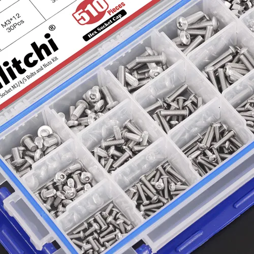Miniatura 4 de Hilitchi Juego de 510 tornillos de cabeza hexagonal de acero inoxidable M3 M4 M5, cabeza de botón, tornillos y tuercas, acero inoxidable 304