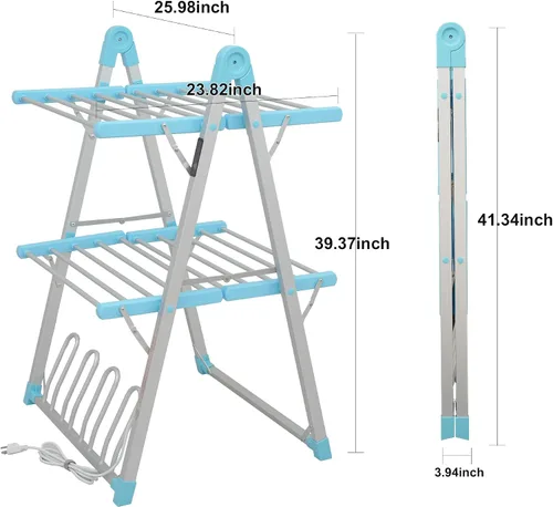 Miniatura 4 de Estante eléctrico calentado para secar ropa, secadora de prendas plegable calentada con temporizador de apagado, estante para ropa, zapatos, Azul
