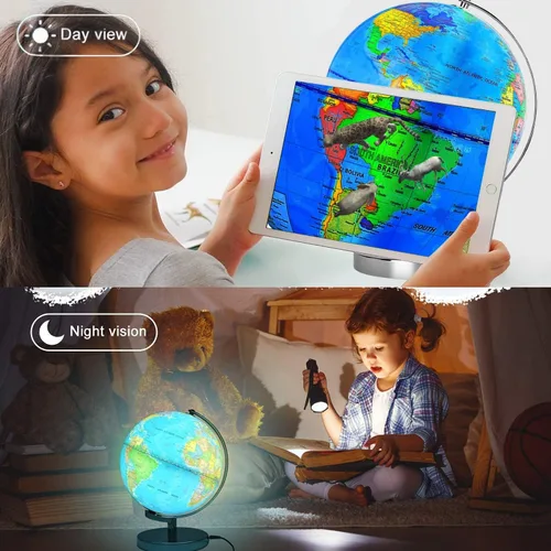 Miniatura 2 de Globo Terráqueo Iluminado AR para Niños - Mapa Colorido Reescribible de Fácil Lectura y Alta Claridad, Juguete Educativo Interactivo STEM, Lámpara