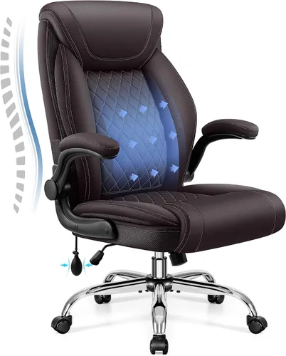 Silla de oficina, silla de escritorio ergonómica grande y alta, silla ejecutiva de cuero para computadora con soporte lumbar ajustable, cómoda silla