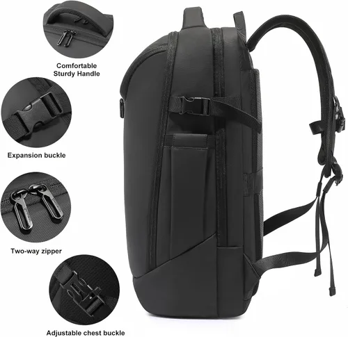 Miniatura 5 de TANGCORLE Mochila de viaje expandible aprobada para vuelos, mochila de 17.3 pulgadas para laptop de negocios para mujeres y hombres