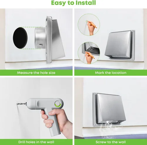 Miniatura 5 de Stanbroil Cubierta de escape de ventilación de pared de 4 pulgadas, extractor externo acolchado sin retorno, campana de repuesto de ventilación