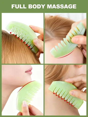 Miniatura 6 de airogym 2 peines de masaje de jade natural, peine de cuero cabelludo raspado Guasha, herramientas de masaje de cabeza multifuncionales, masajeador