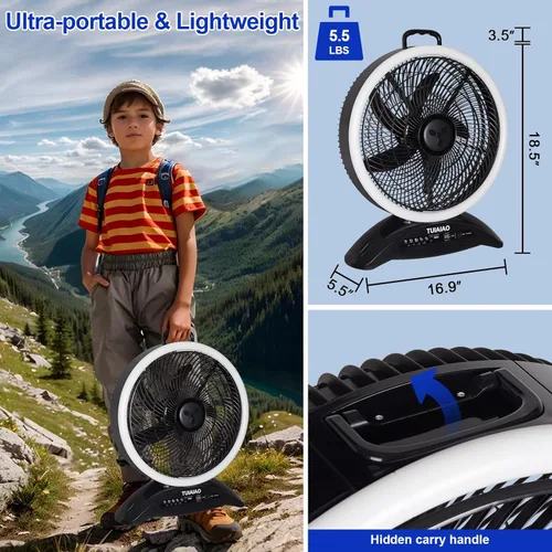 Miniatura 4 de Ventilador de campamento con batería de 45000 mAh con pantalla y LED, ventilador grande recargable de 12 pulgadas, flujo de aire de alta velocidad