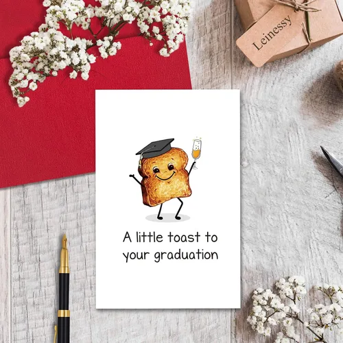 Miniatura 5 de Leinessy Linda tarjeta de graduación de brindis, tarjeta de felicitación con sobre, tarjeta de juego de palabras "A Little Toast to Your Graduation