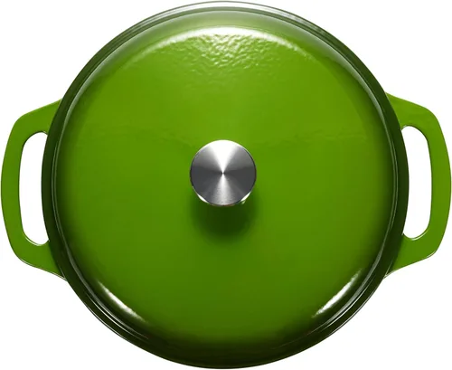 Miniatura 3 de Amazon Basics Olla holandesa de hierro fundido con tapa, esmaltada, redonda, asas dobles, resistente, pequeña, 4.3 cuartos, verde