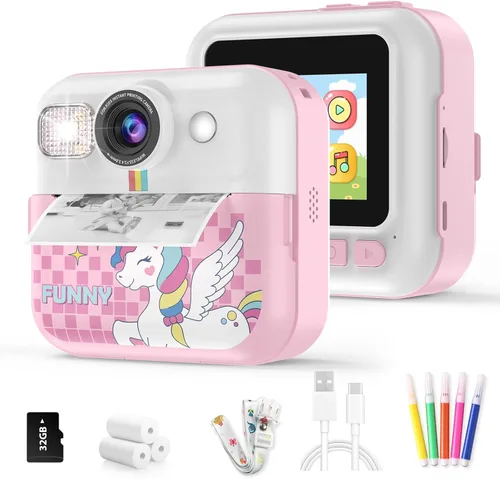 Miniatura 10 de Cámara para Niños Varones, Cámara de Juguete Portátil de Impresión Azul para Niños Pequeños 1080P Cámaras de Video Niños Cámara de Impresión