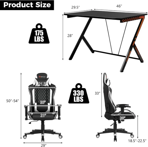 Miniatura 8 de Goplus Juego combinado de escritorio y silla para juegos, estilo de carreras, estación de trabajo para jugadores con soporte lumbar y reposacabezas