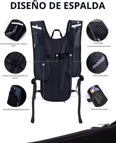 Miniatura 4 de Blue Quartz Mochila de hidratación con bolsa de agua de 2 L, mochila de agua de senderismo para mujeres y hombres, mochila ligera de ciclismo