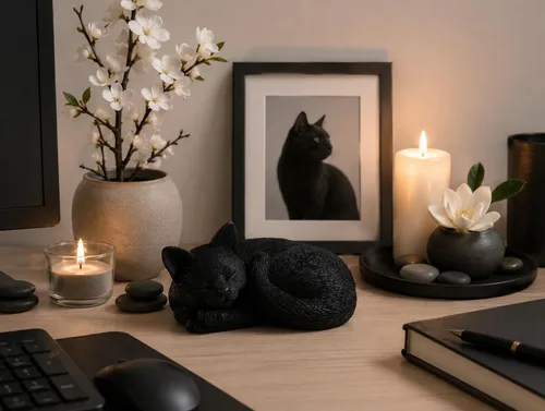 Miniatura 2 de JFSM INC. Mini figura pintada a mano con gato negro dormido de 3 pulgadas