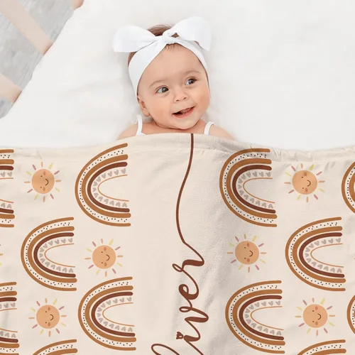 Miniatura 3 de Manta personalizada para baby shower, cuarto de bebé, mantas personalizadas con nombre, manta bohemia personalizada de arco iris para niños y niñas