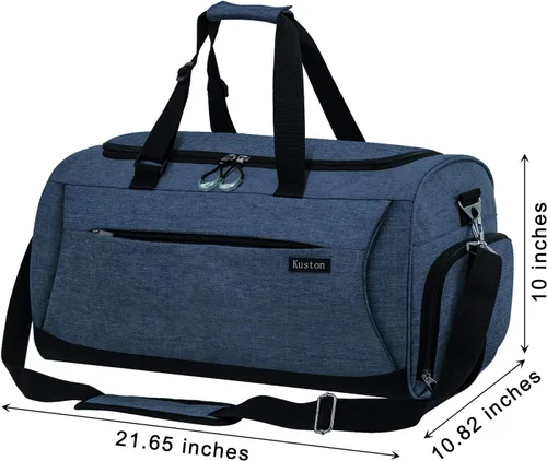 Miniatura 2 de Kuston Bolsa de gimnasio deportiva con compartimento para zapatos y bolsillo húmedo, bolsa de lona para gimnasio para hombres y mujeres, Azul