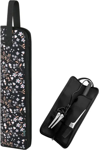 Beautyflier Bolsa de viaje universal para rizador, lona resistente al calor y soporte de hierro plano, soporte para rizador en caliente para Flor