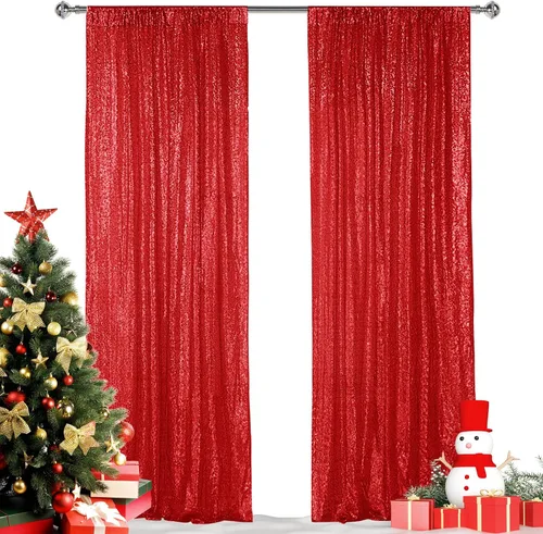 Miniatura 32 de Hahuho - Cortina de fondo de lentejuelas de 2 x 8 pies para fiestas, fondo de fotografía con paños de cortina de purpurina para decorar Navidad
