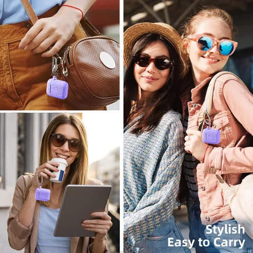 Miniatura 6 de Lerobo Funda con grabado de flores para AirPods, elegante protector de silicona suave con llavero, compatible con Apple AirPods de 1ª/2ª