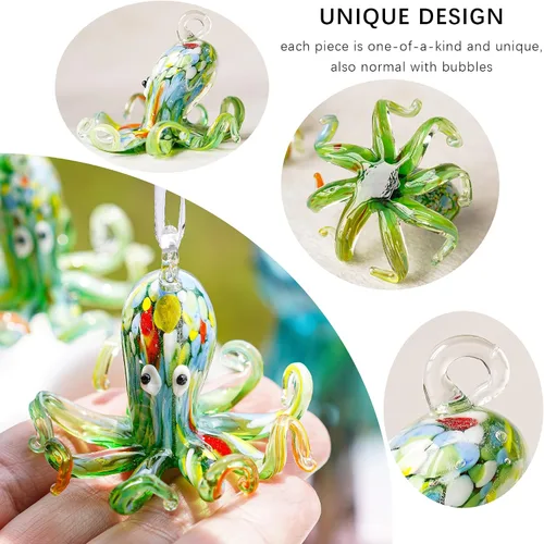 Miniatura 5 de Adorno colgante costero de pulpo de vidrio artístico de 2 pulgadas, vidrio soplado, colección de colgantes de animales marinos para árbol de Navidad