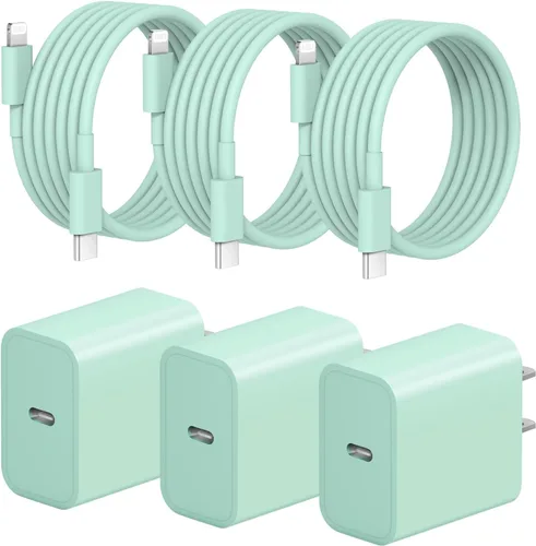 Miniatura 9 de Cargador rápido para iPhone, 3+3 unidades, cargador de pared USB C de 20 W con cable de carga rápida de 6 pies compatible con iPhone