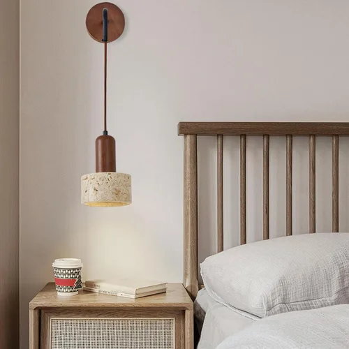 Miniatura 3 de Juego de 2 lámparas de pared de piedra de altura ajustable, aplique de pared de travertino E26, lámpara de pared para dormitorio, sala de estar