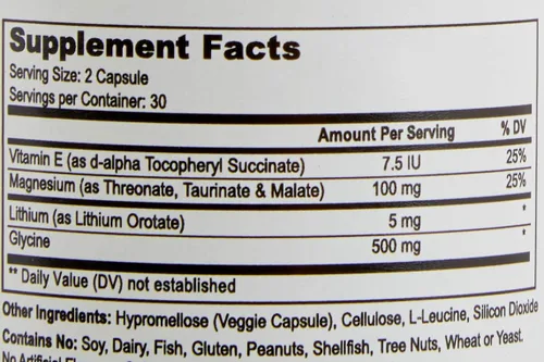 Miniatura 6 de Orotato de litio 5 mg + treonato de tres magnesio, taurinato, malato + glicina + vitamina E, 60 cápsulas vegetarianas
