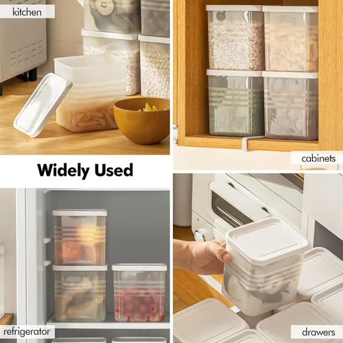 Miniatura 7 de Poeland Paquete de 3 cajas organizadoras de refrigerador, contenedores de almacenamiento para puerta lateral de refrigerador con tapa, organizador